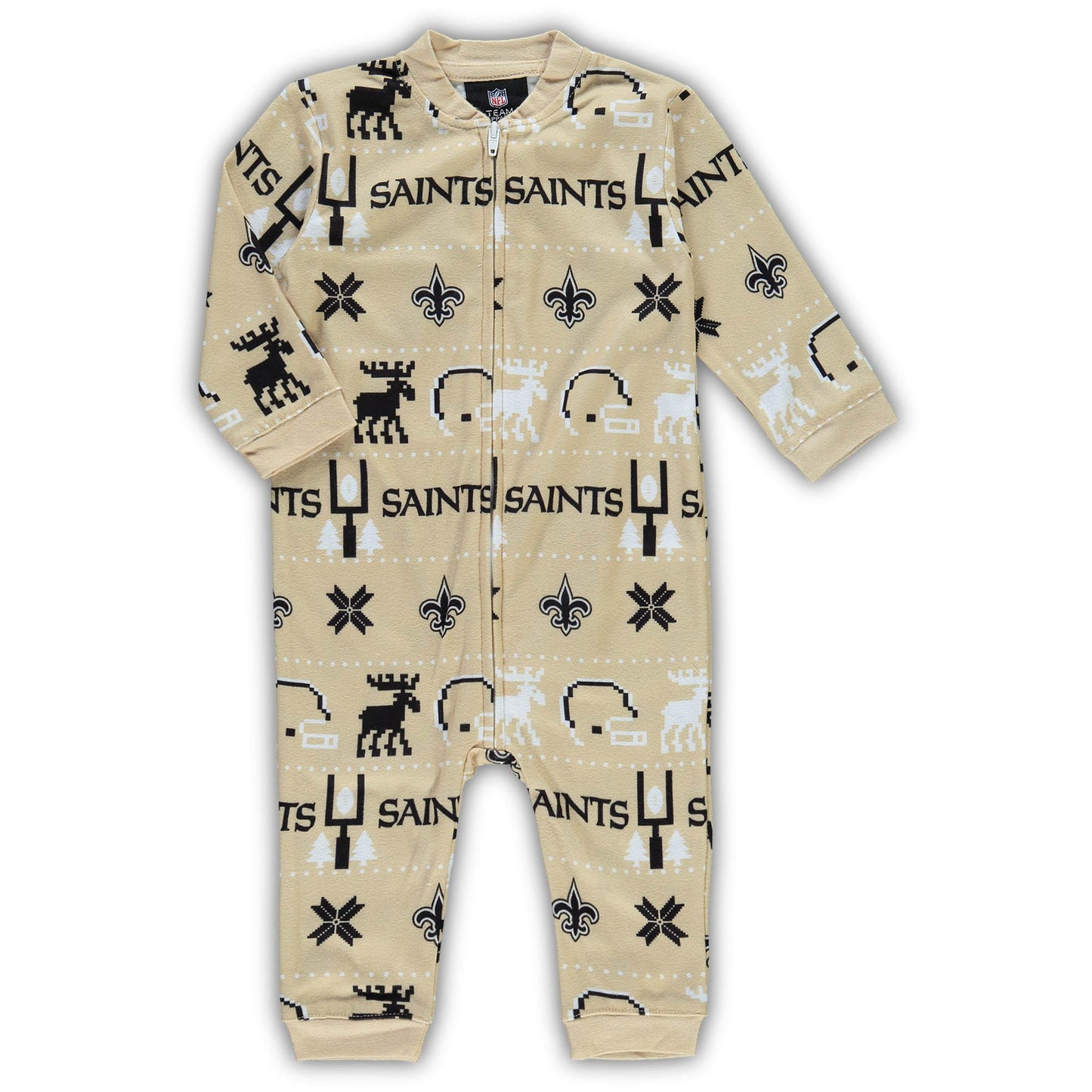 Infant Vegas Gold New Orleans Saints Banded Long Sleeve Holiday Pajamas Full-Zip Jumper