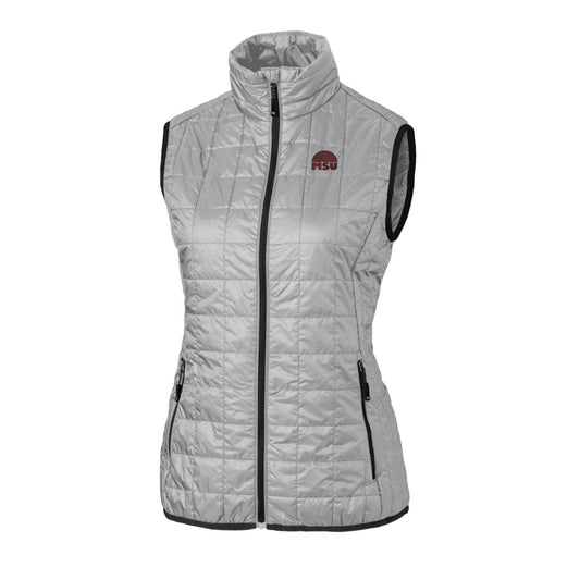 Women's Cutter & Buck Silver Mississippi State Bulldogs Logo Rainier PrimaLoft Eco Full-Zip Vest