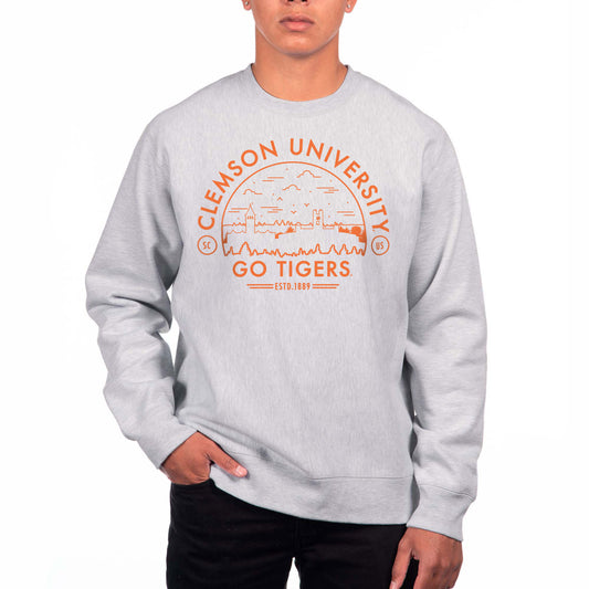 Men's Uscape Apparel Heathered Gray Clemson Tigers Premium Fleece Crew Neck Sweatshirt