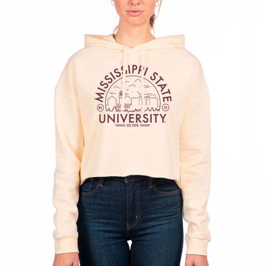 Women's Uscape Apparel Cream Mississippi State Bulldogs Fleece Cropped Pullover Hoodie