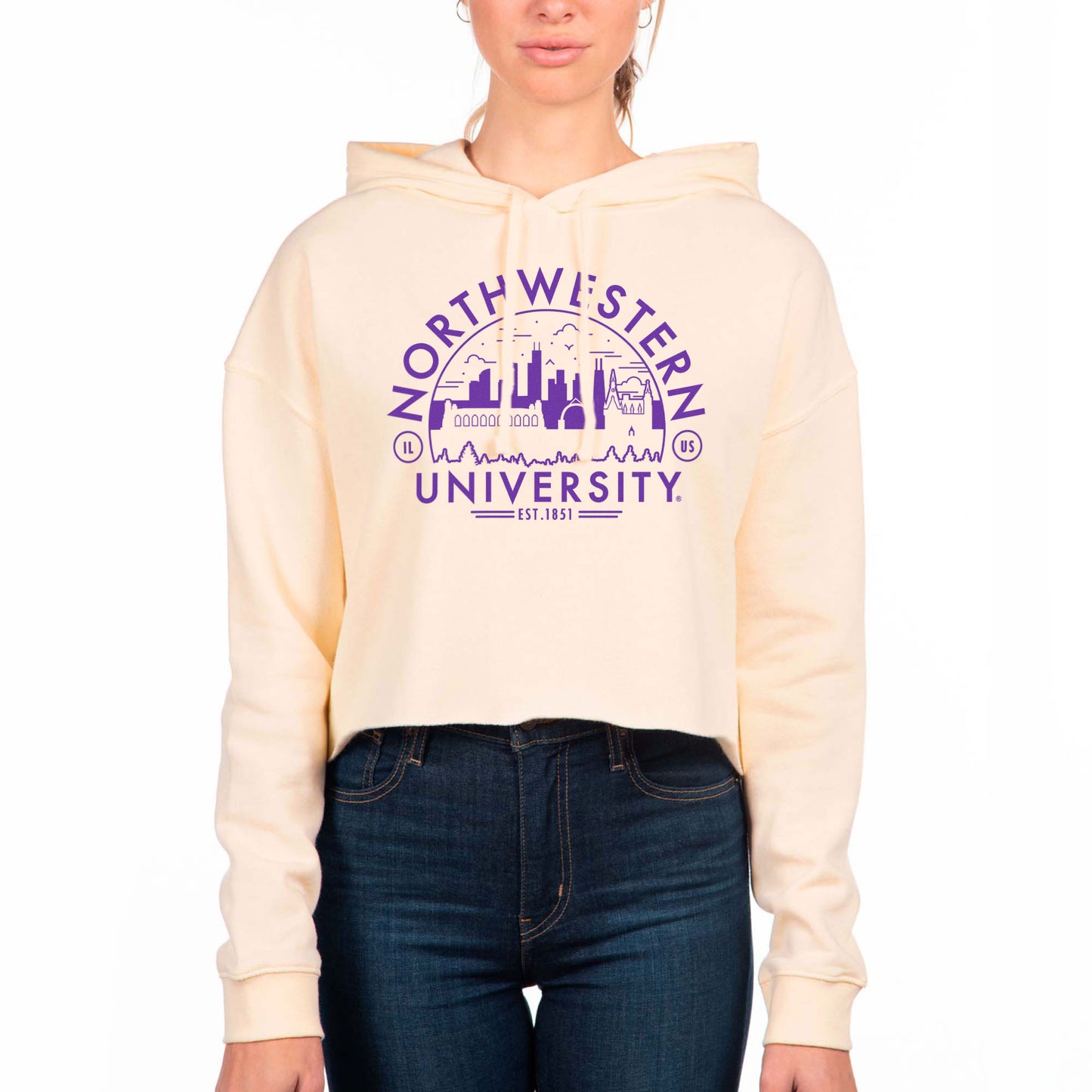 Women's Uscape Apparel Cream Northwestern Wildcats Fleece Cropped Pullover Hoodie