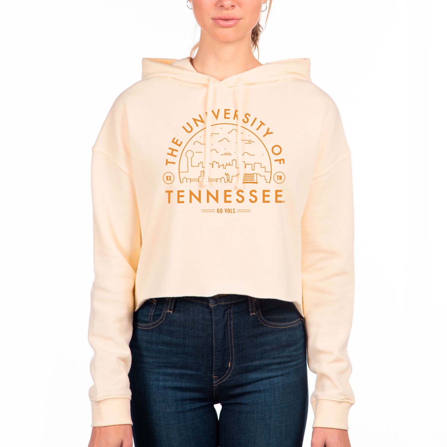 Women's Uscape Apparel Cream Tennessee Volunteers Fleece Cropped Pullover Hoodie