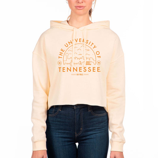 Women's Uscape Apparel Cream Tennessee Volunteers Fleece Cropped Pullover Hoodie