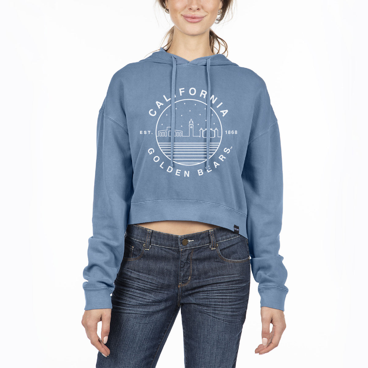 Women's Uscape Apparel Light Blue Cal Bears Pigment Dyed Fleece Cropped Pullover Hoodie