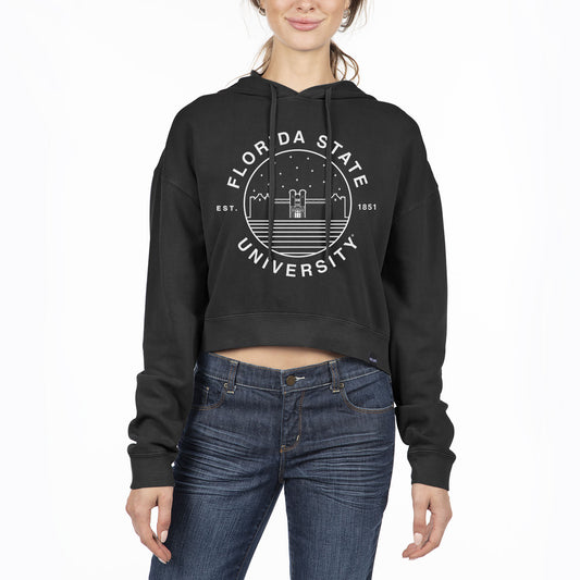 Women's Uscape Apparel Black Florida State Seminoles Pigment Dyed Fleece Cropped Pullover Hoodie