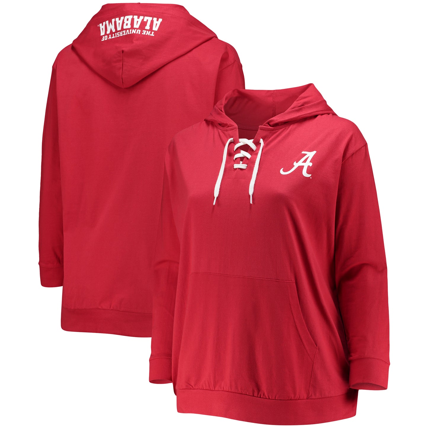 Women's Crimson Alabama Crimson Tide Plus Size Wordmark V-Neck Lace-Up Pullover Hoodie