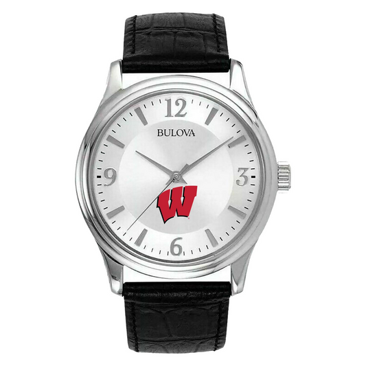 Men's Silver Wisconsin Badgers Leather Watch