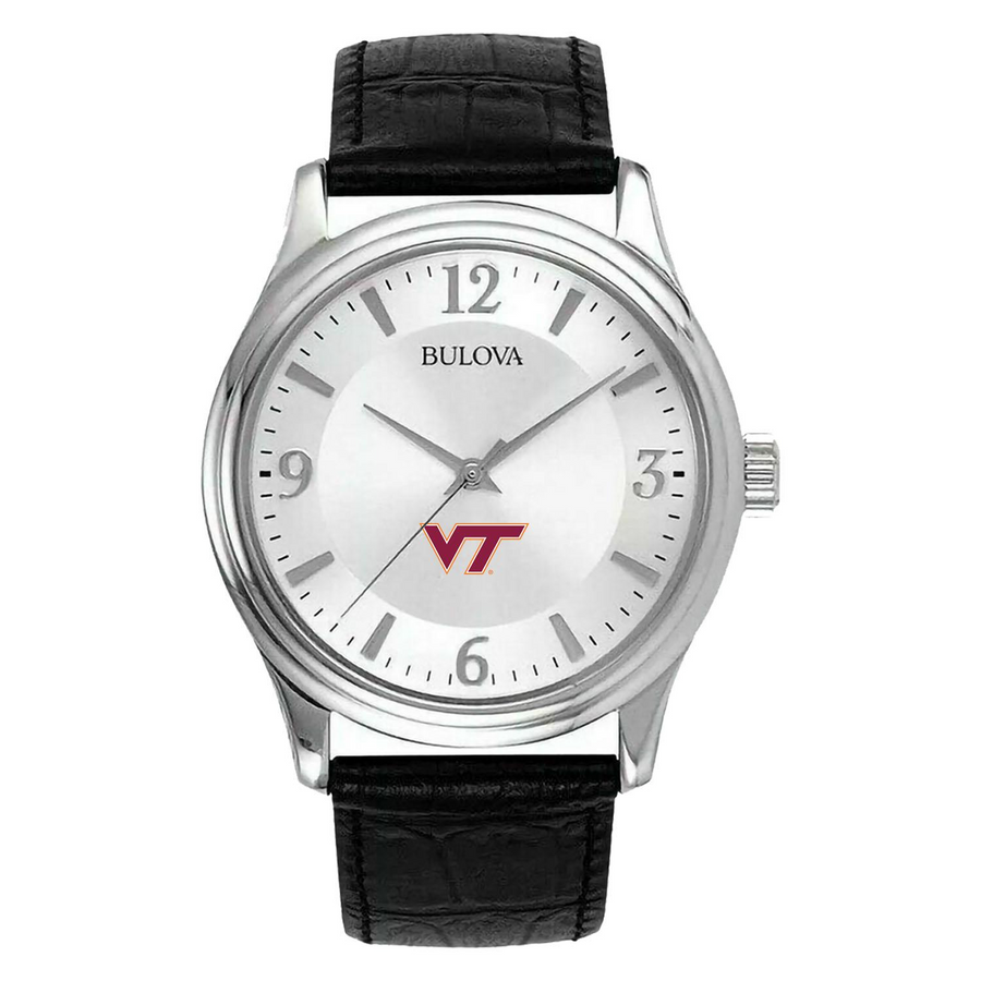Men's Silver Virginia Tech Hokies Leather Watch
