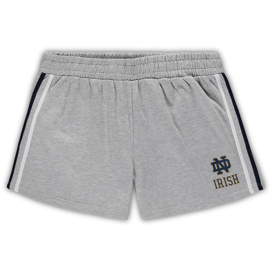 Women's Heathered Gray Notre Dame Fighting Irish Plus Size 2 Stripes Shorts