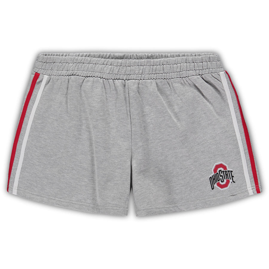 Women's Heathered Gray Ohio State Buckeyes Plus Size 2 Stripes Shorts