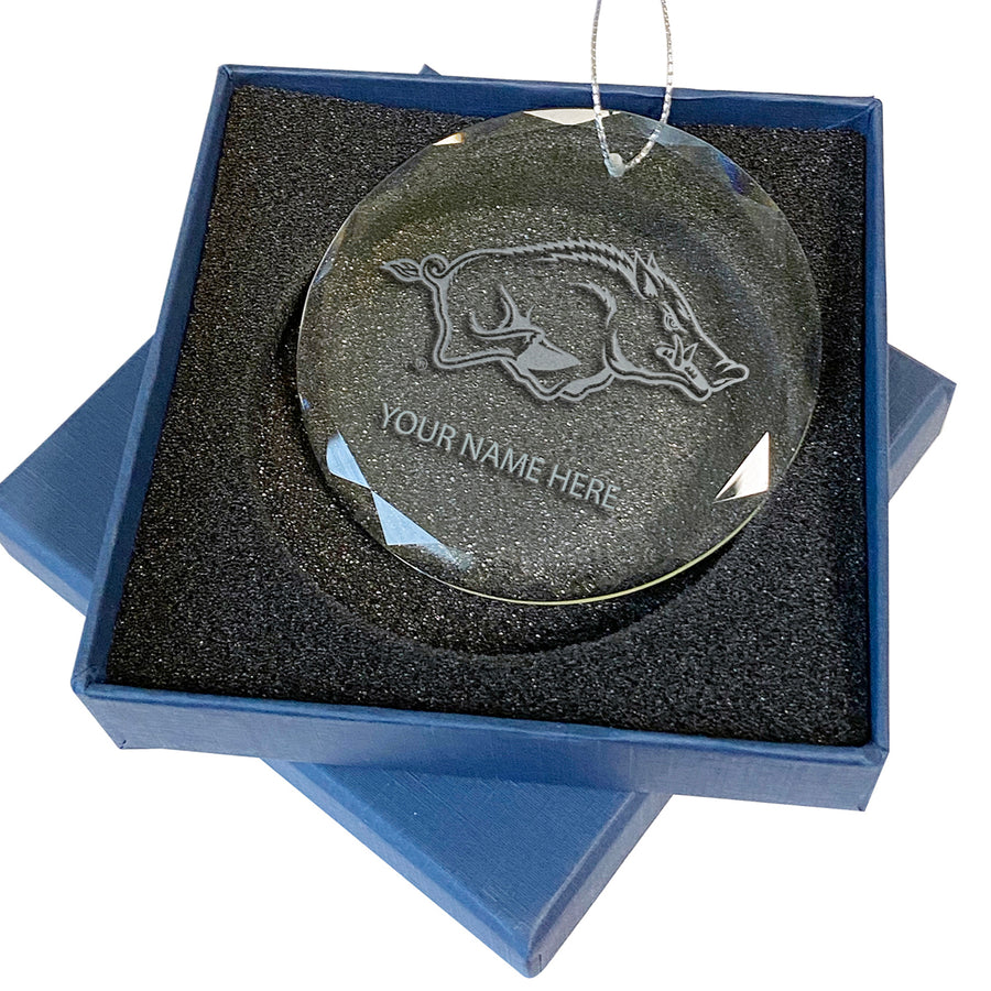 Arkansas Razorbacks 3.25'' Personalized Etched Glass Ornament