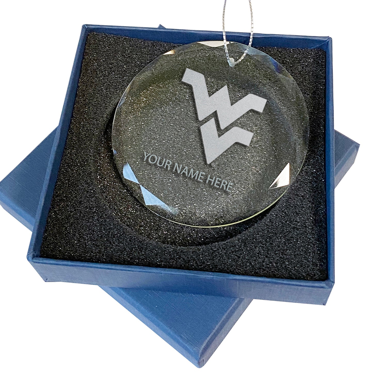 West Virginia Mountaineers 3.25'' Personalized Etched Glass Ornament