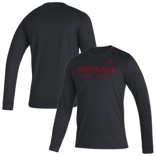 Men's adidas Black Nebraska Huskers Sideline Creator Practice AEROREADY Long Sleeve T-Shirt