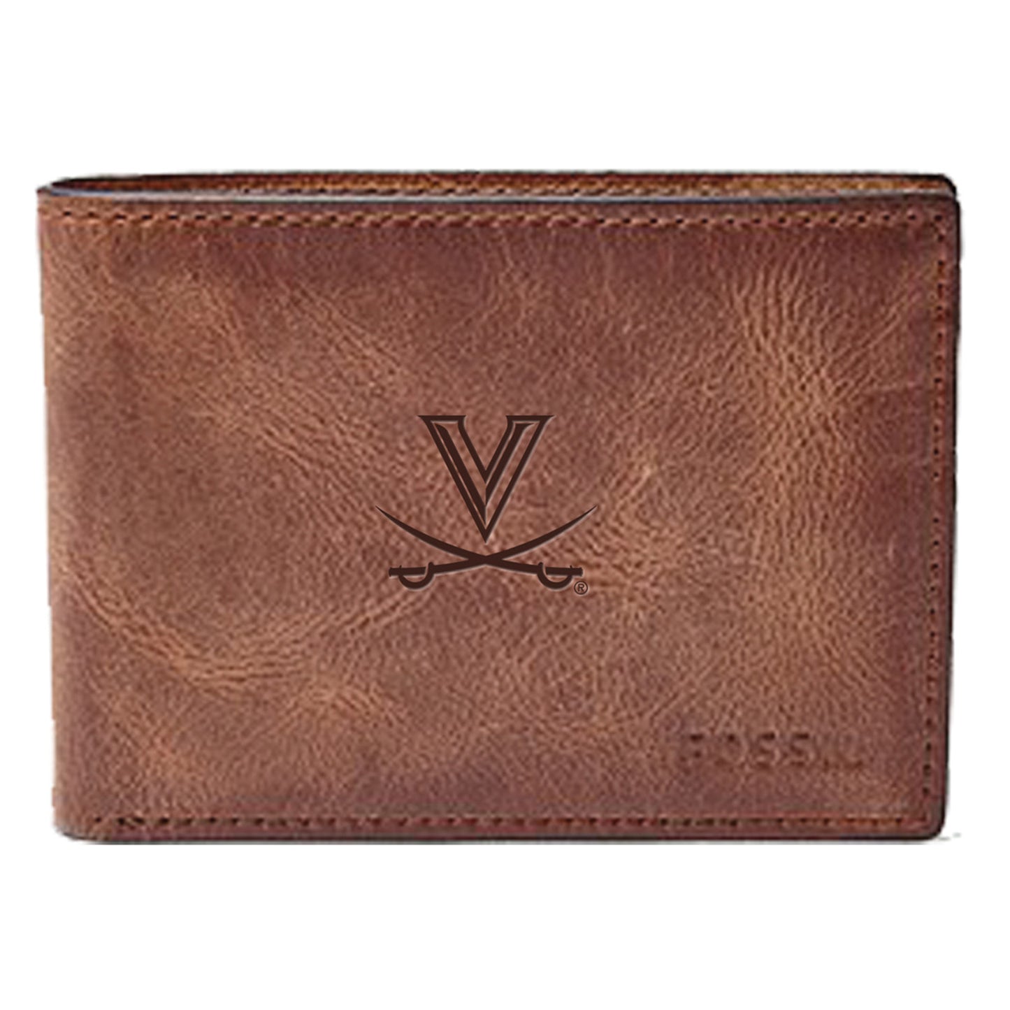 Men's Fossil Brown Virginia Cavaliers Leather Derrick Front Pocket Bi-Fold Wallet