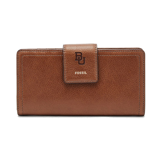 Women's Fossil Brown Baylor Bears Leather Logan RFID Tab Clutch