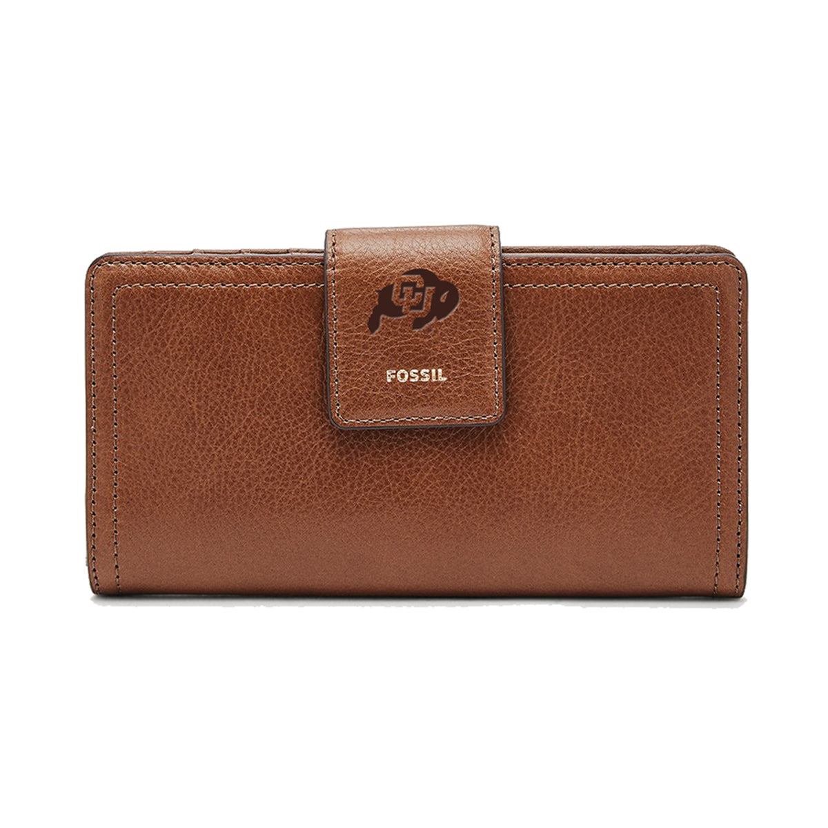 Women's Fossil Brown Colorado Buffaloes Leather Logan RFID Tab Clutch