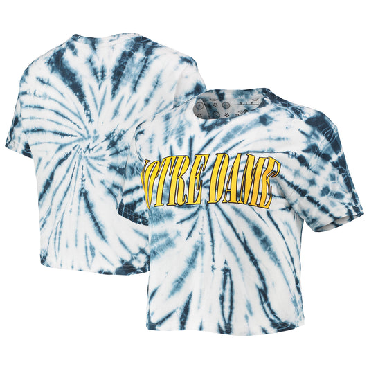 Women's Pressbox Navy Notre Dame Fighting Irish Showtime Tie-Dye Crop T-Shirt