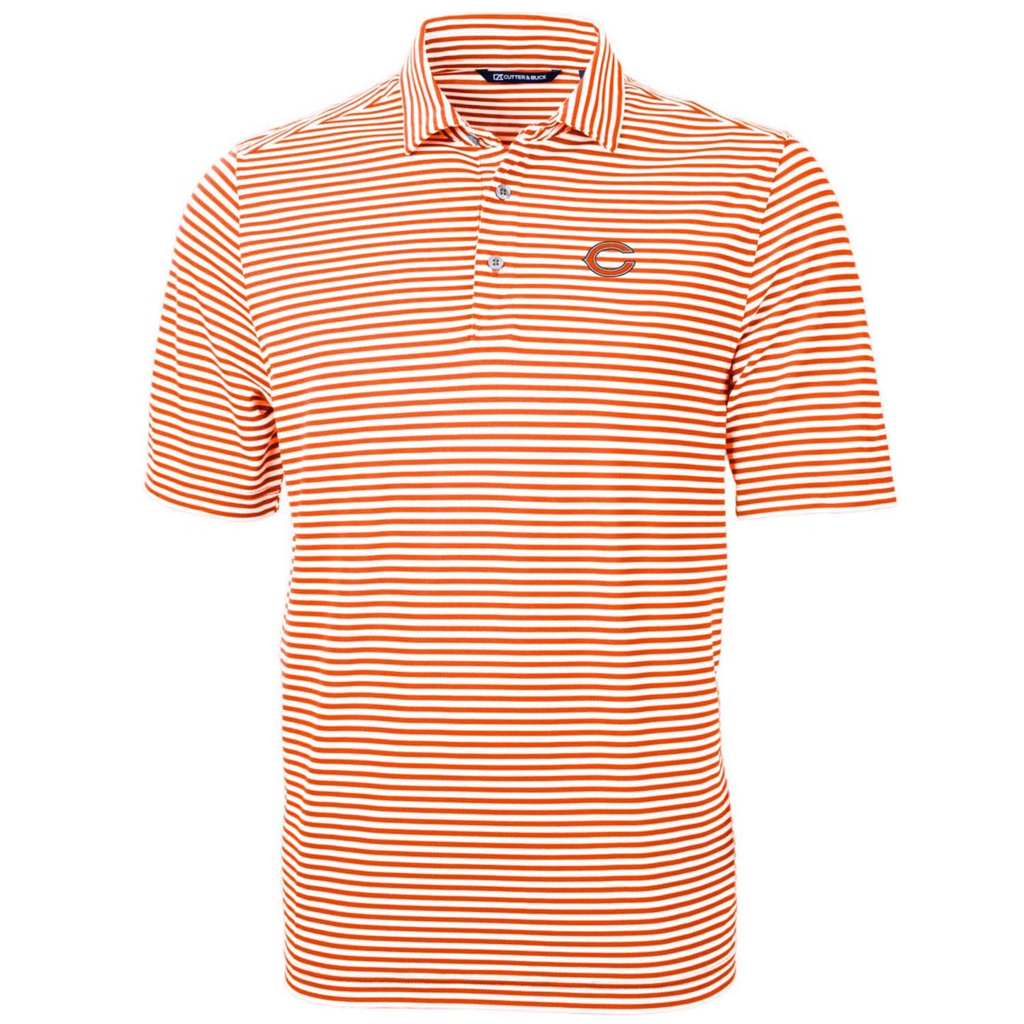 Men's Cutter & Buck Orange Chicago Bears Big & Tall Virtue Eco Pique Stripe Recycled Polo