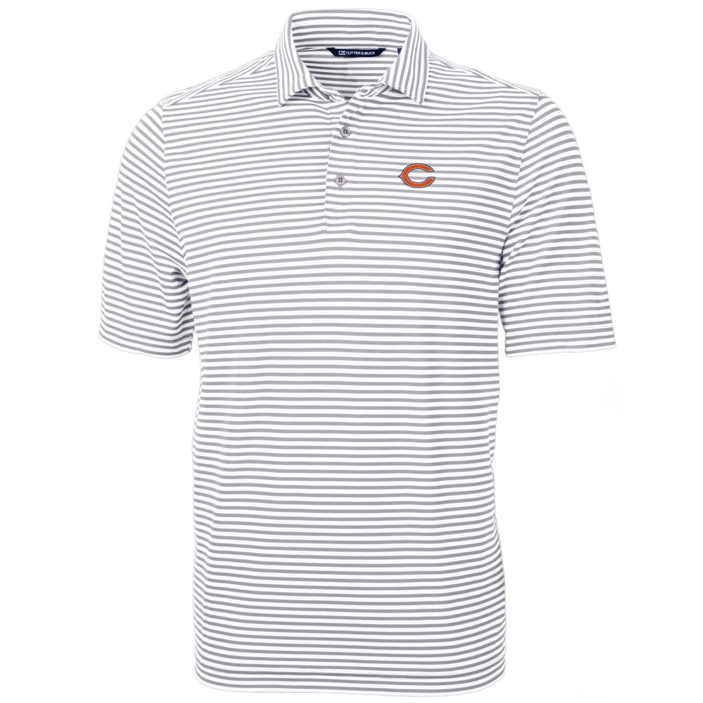 Men's Cutter & Buck White Chicago Bears Big & Tall Virtue Eco Pique Stripe Recycled Polo