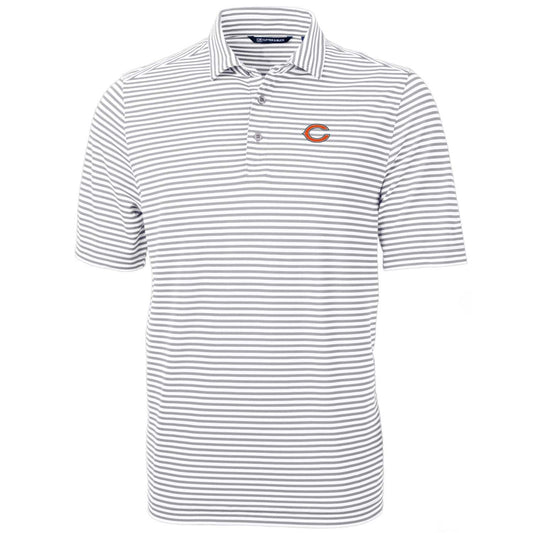 Men's Cutter & Buck White Chicago Bears Big & Tall Virtue Eco Pique Stripe Recycled Polo