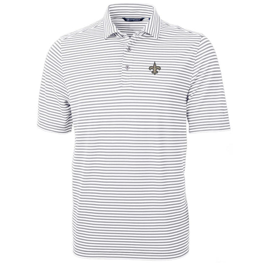 Men's Cutter & Buck White New Orleans Saints Big & Tall Virtue Eco Pique Stripe Recycled Polo