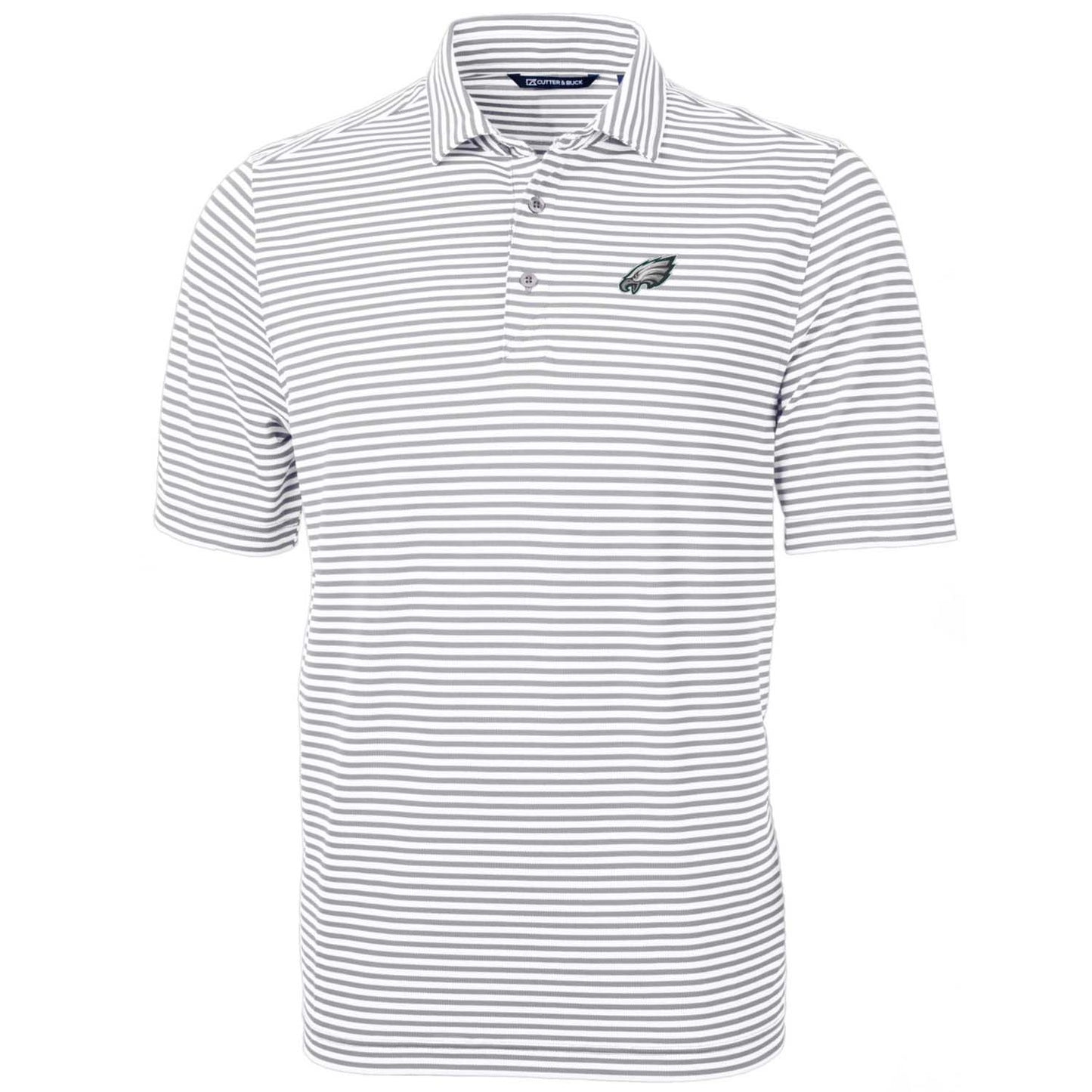 Men's Cutter & Buck White Philadelphia Eagles Big & Tall Virtue Eco Pique Stripe Recycled Polo