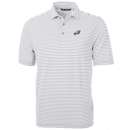 Men's Cutter & Buck White Philadelphia Eagles Big & Tall Virtue Eco Pique Stripe Recycled Polo