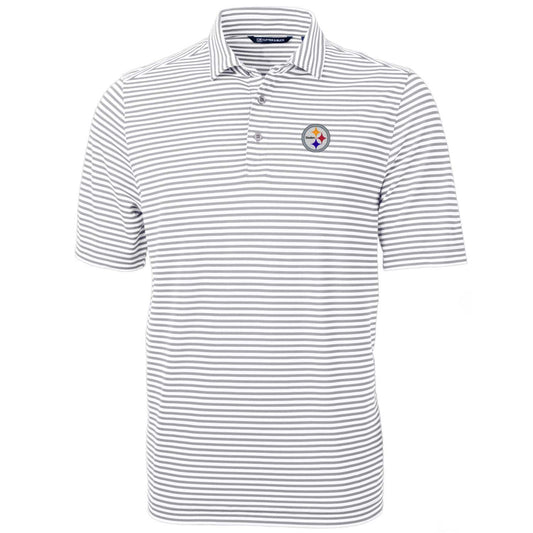 Men's Cutter & Buck White Pittsburgh Steelers Big & Tall Virtue Eco Pique Stripe Recycled Polo