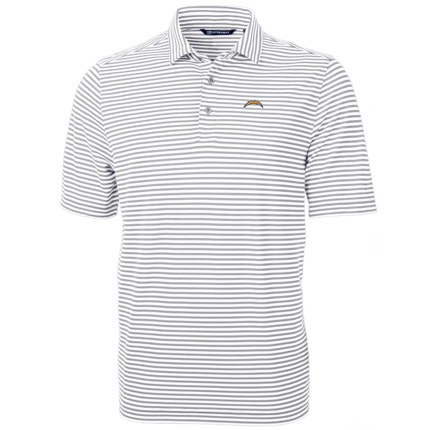 Men's Cutter & Buck White Los Angeles Chargers Big & Tall Virtue Eco Pique Stripe Recycled Polo