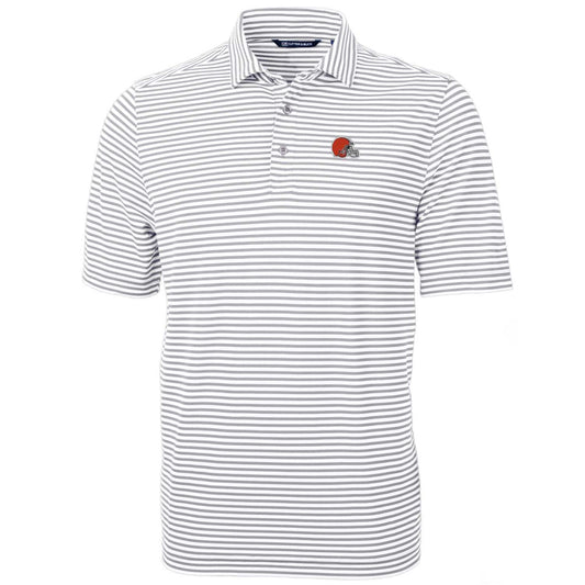 Men's Cutter & Buck White Cleveland Browns Big & Tall Virtue Eco Pique Stripe Recycled Polo