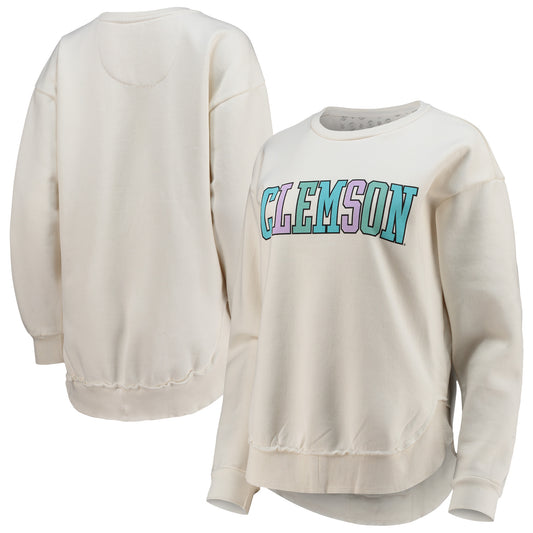 Women's Pressbox Cream Clemson Tigers Multi-Pastel Oversized Pullover Sweatshirt