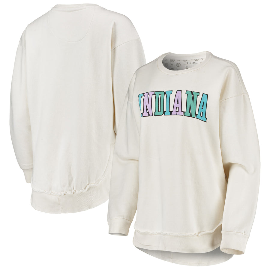 Women's Pressbox Cream Indiana Hoosiers Multi-Pastel Oversized Pullover Sweatshirt