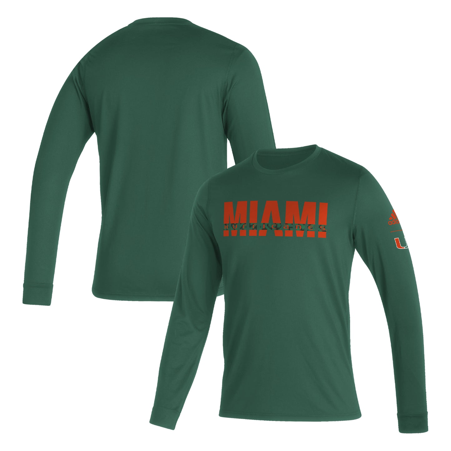 Men's adidas Green Miami Hurricanes Sideline Locker Strikethrough Creator AEROREADY Long Sleeve T-Shirt