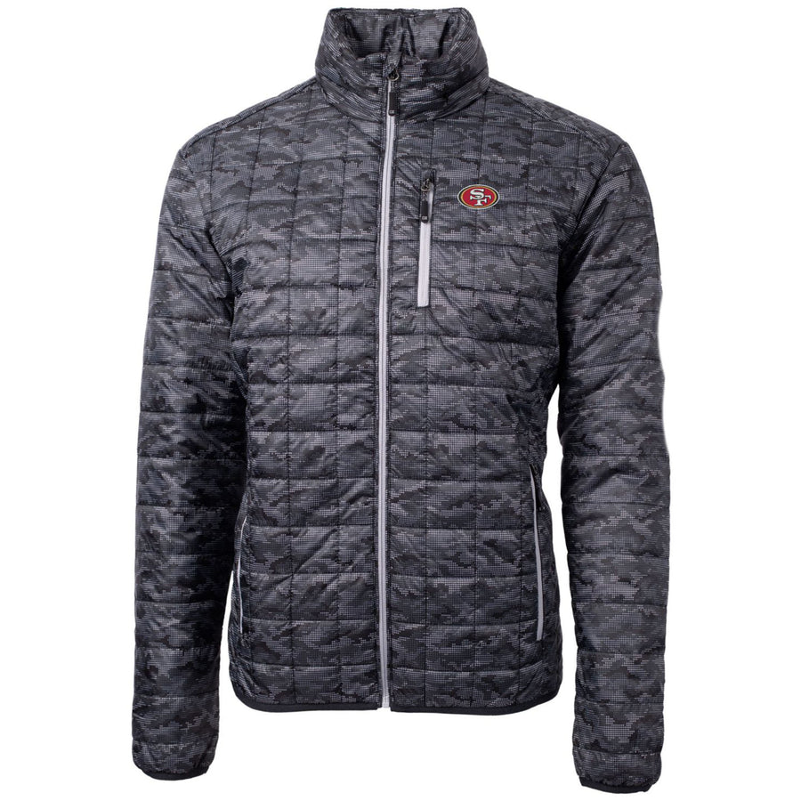 Men's Cutter & Buck Black San Francisco 49ers Rainier Printed Full-Zip Puffer Jacket