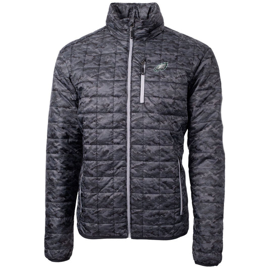 Men's Cutter & Buck Black Philadelphia Eagles Rainier Printed Full-Zip Puffer Jacket