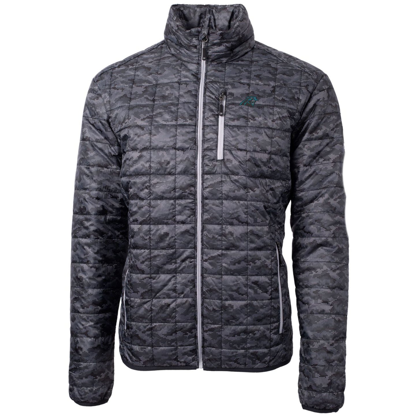 Men's Cutter & Buck Black Carolina Panthers Rainier Printed Full-Zip Puffer Jacket