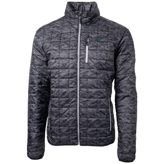 Men's Cutter & Buck Black Carolina Panthers Rainier Printed Full-Zip Puffer Jacket