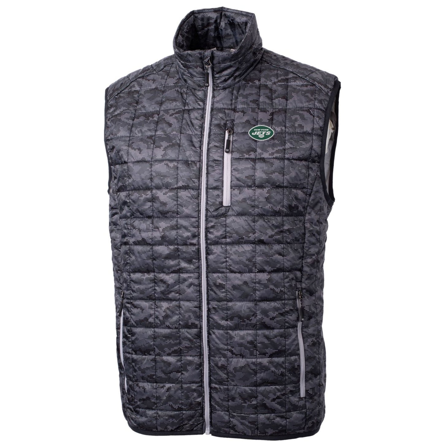 Men's Cutter & Buck Black New York Jets Rainier Printed Full-Zip Puffer Vest