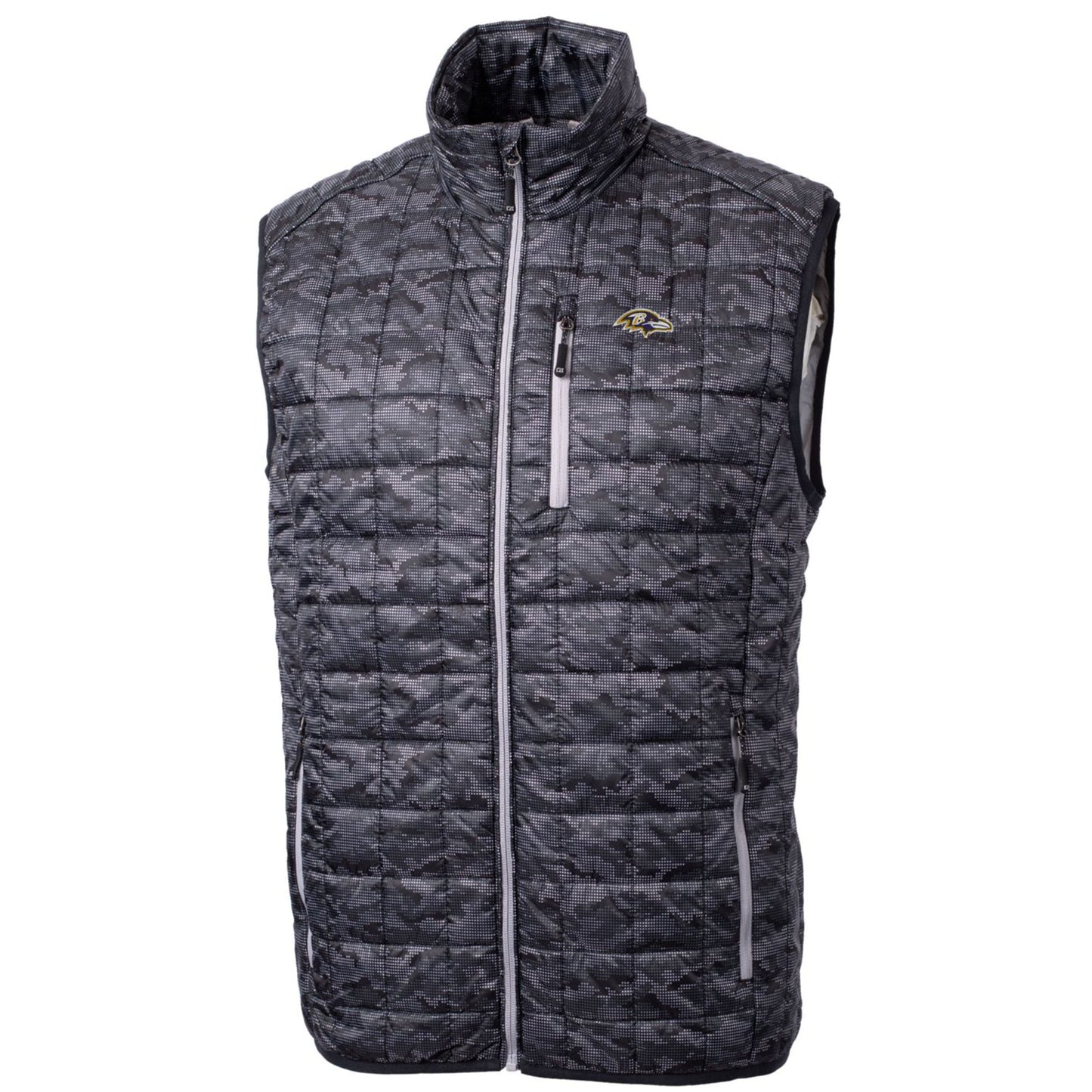 Men's Cutter & Buck Black Baltimore Ravens Rainier Printed Full-Zip Puffer Vest