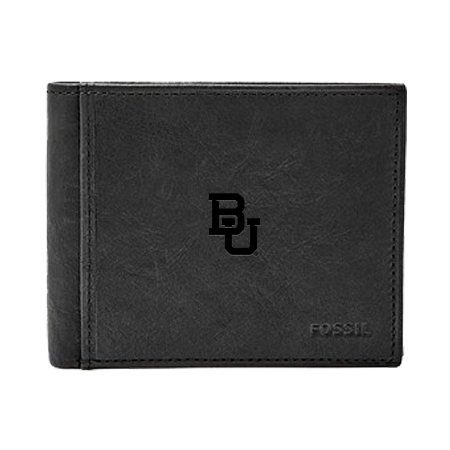 Men's Fossil Black Baylor Bears Leather Ingram RFID Flip ID Bifold Wallet