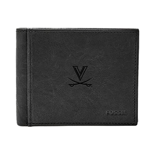 Men's Fossil Black Virginia Cavaliers Leather Ingram RFID Flip ID Bifold Wallet