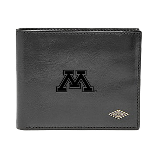 Men's Fossil Black Minnesota Golden Gophers Leather Ryan RFID Flip ID Bifold Wallet