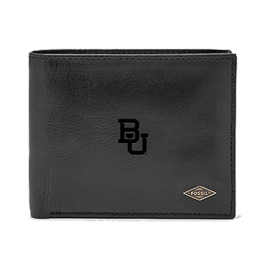 Men's Fossil Black Baylor Bears Leather Ryan RFID Passcase Wallet