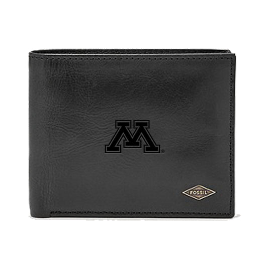 Men's Fossil Black Minnesota Golden Gophers Leather Ryan RFID Passcase Wallet