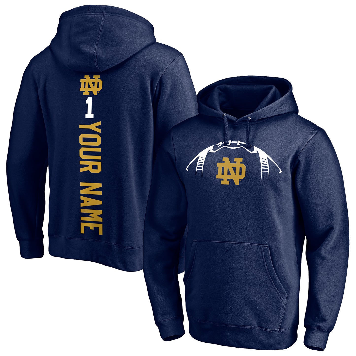 Men's Navy Notre Dame Fighting Irish Playmaker Football Personalized Name Pullover Hoodie