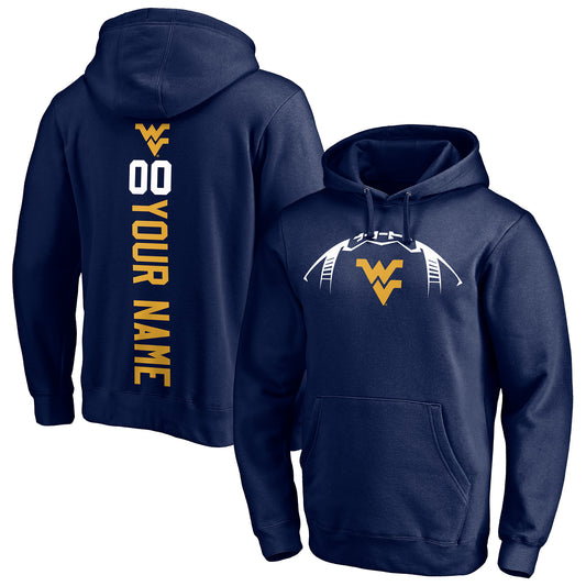 Men's Navy West Virginia Mountaineers Playmaker Football Personalized Name & Number Pullover Hoodie