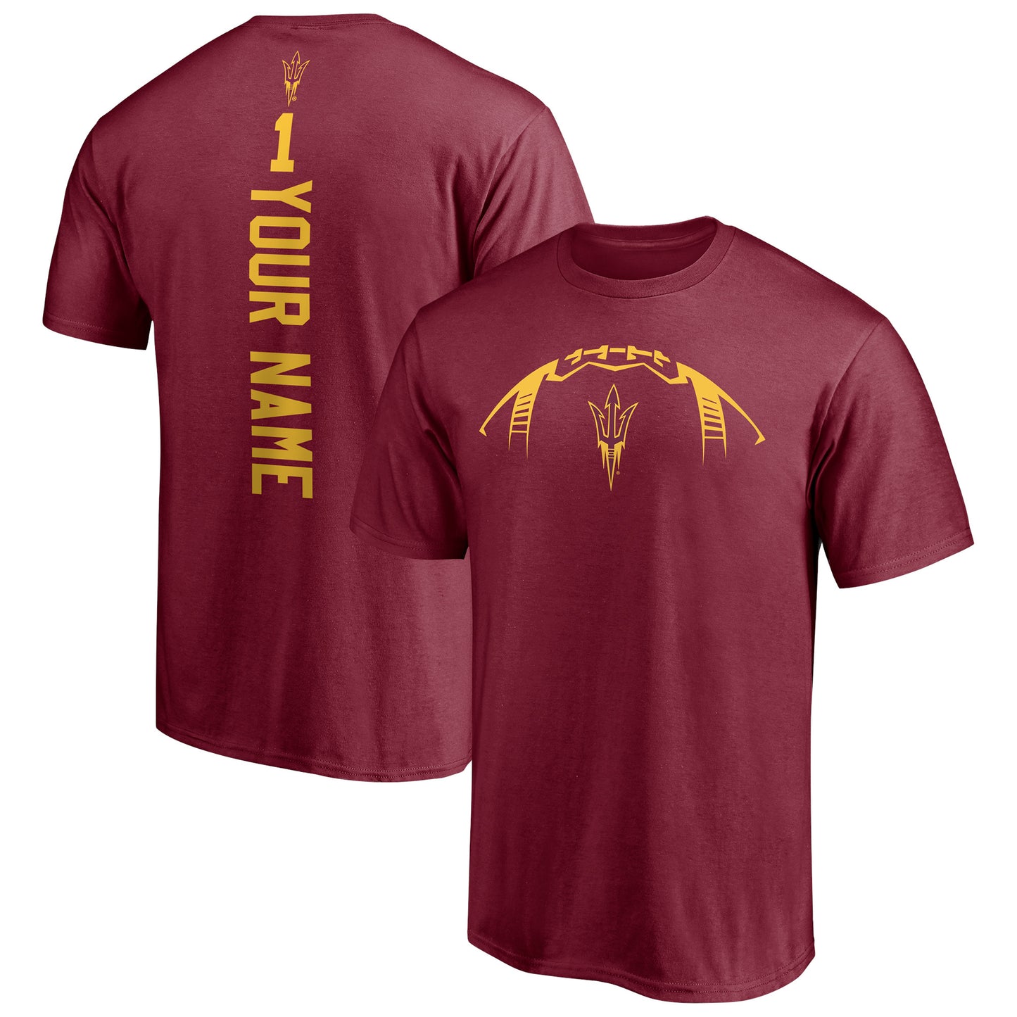 Men's Maroon Arizona State Sun Devils Playmaker Football Personalized Name T-Shirt