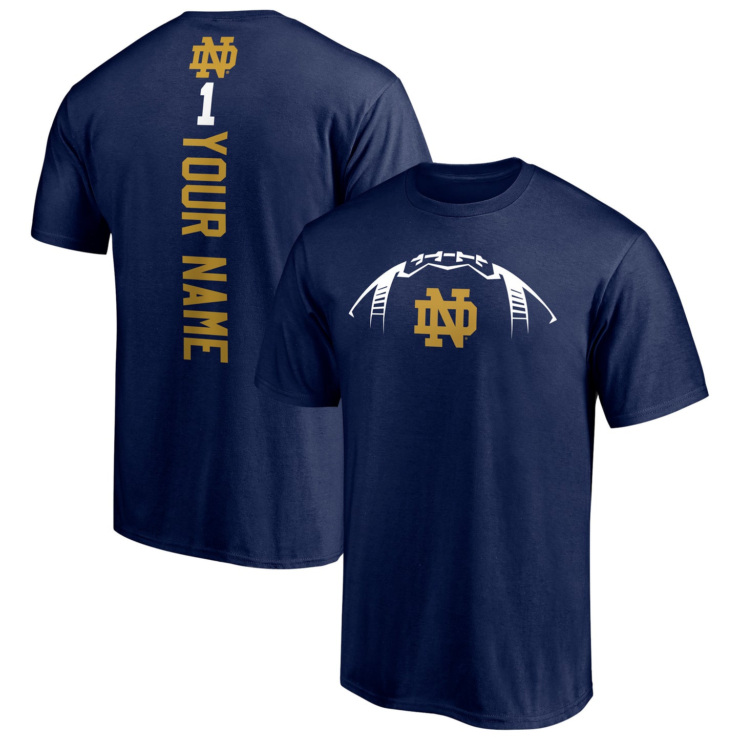 Men's Navy Notre Dame Fighting Irish Playmaker Football Personalized Name T-Shirt