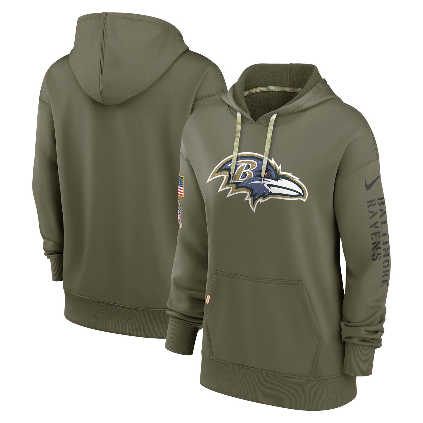 Women's Nike Olive Baltimore Ravens 2022 Salute To Service Performance Pullover Hoodie