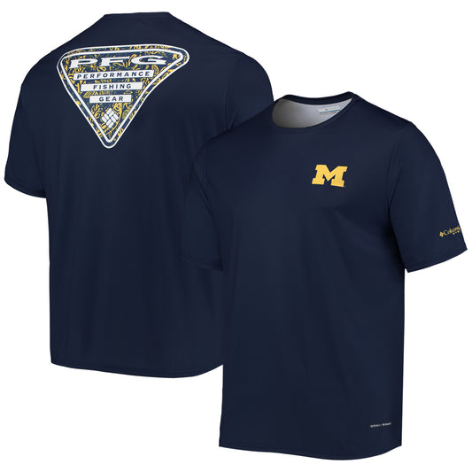 Men's Columbia Navy Michigan Wolverines Terminal Tackle Omni-Shade T-Shirt